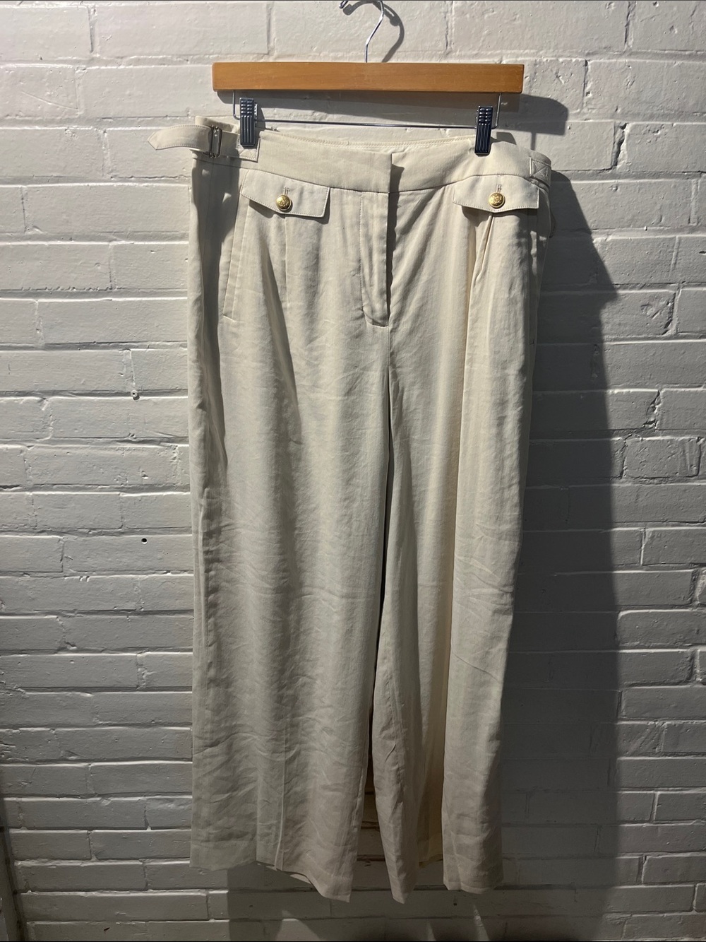 J. Crew Ivory Wide Leg Trousers with Button Tabs